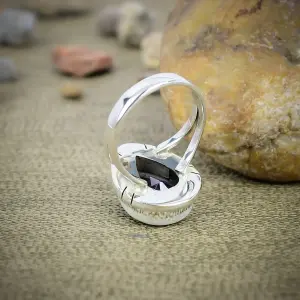 Nakshmart 925 Sterling Silver Bezel Set Amethyst Statement Ring