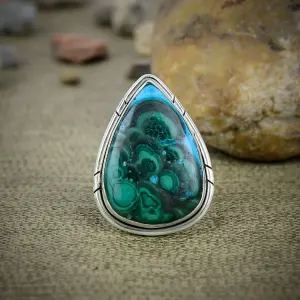 Nakshmart Natural Malachite 925 Sterling Silver Statement Ring