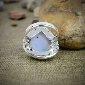 Nakshmart Natural Moonstone Statement Ring in 925 Sterling Silver
