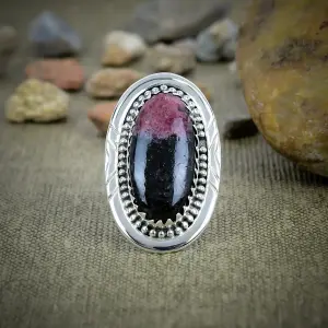 Natural Rhodonite 925 Sterling Silver Bezel Statement Ring