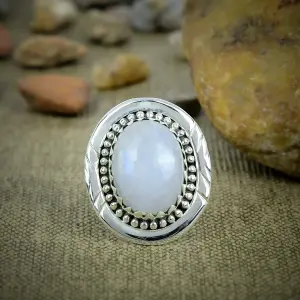 Nakshmart Natural Moonstone 925 Sterling Silver Bezel Statement Ring
