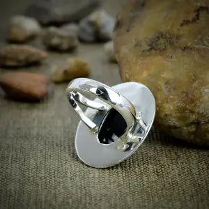 Nakshmart Natural Black Onyx 925 Sterling Silver Bezel Statement Ring