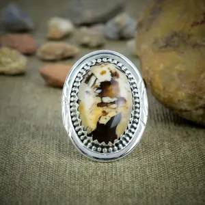 Peanut Wood Jasper 925 Sterling Silver Statement Ring