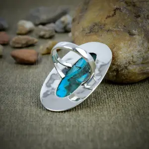 Natural Azurite Malachite 925 Sterling Silver Statement Ring