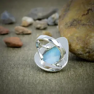 Nakshmart Natural Larimar Statement Ring in 925 Sterling Silver