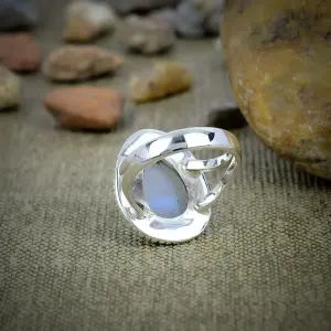 Nakshmart Natural Moonstone Bezel Set 925 Silver Statement Ring