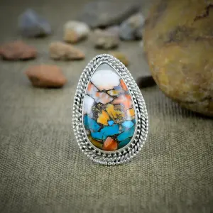 Nakshmart Oyster Turquoise Statement Ring in 925 Sterling Silver