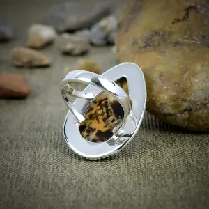 Handcrafted Peanut Wood Jasper 925 Sterling Silver Statement Ring