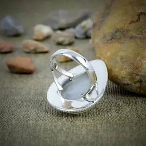 Nakshmart Natural Moonstone 925 Sterling Silver Statement Ring