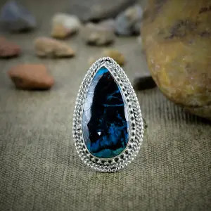 Nakshmart Natural Chrysoprase 925 Sterling Silver Statement Ring