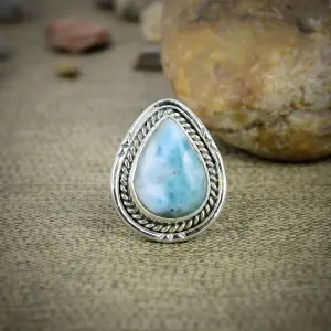 Nakshmart Natural Larimar Statement Ring in 925 Sterling Silver