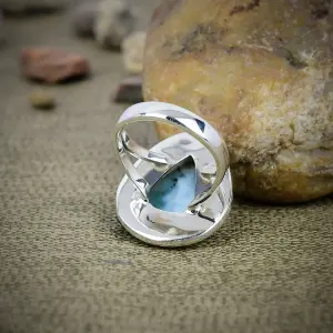 Nakshmart Natural Larimar Statement Ring in 925 Sterling Silver