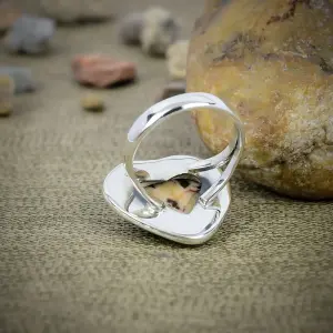 Natural Peanut Wood Jasper Statement Ring in 925 Sterling Silver