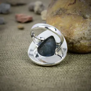 Nakshmart Natural Moss Agate 925 Sterling Silver Statement Ring