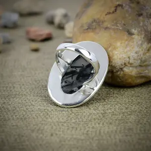 Nakshmart Natural Black Needle Rutile 925 Sterling Silver Statement Ring