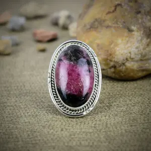 Nakshmart Natural Rhodonite Statement Ring in 925 Sterling Silver