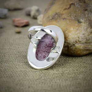 Nakshmart Natural Rhodonite Statement Ring in 925 Sterling Silver