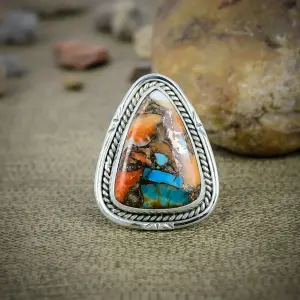 Spiny Oyster Turquoise Statement Ring in 925 Sterling Silver