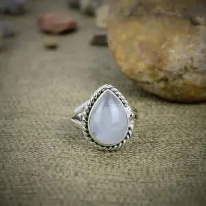 Nakshmart Natural Moonstone 925 Sterling Silver Bezel Statement Ring