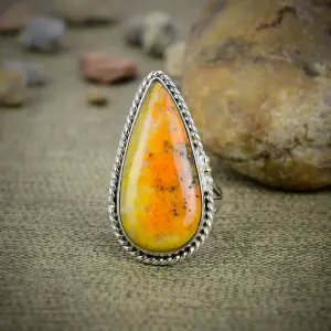 Nakshmart Natural Bumblebee Jasper 925 Sterling Silver Statement Ring