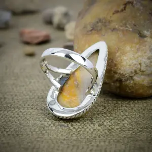 Nakshmart Natural Bumblebee Jasper 925 Sterling Silver Statement Ring