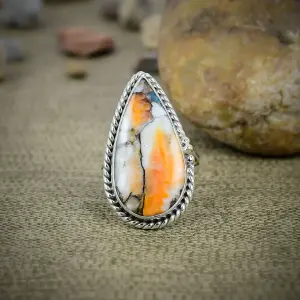 Nakshmart Spiny Oyster Turquoise 925 Sterling Silver Statement Ring