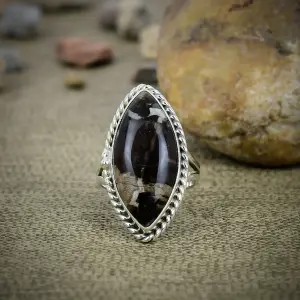 Nakshmart 925 Sterling Silver Peanut Wood Jasper Statement Ring