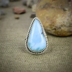 Nakshmart Natural Larimar 925 Sterling Silver Statement Ring