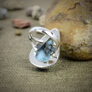 Nakshmart Natural Larimar 925 Sterling Silver Statement Ring