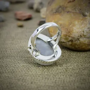 Nakshmart 925 Sterling Silver Natural Moonstone Statement Ring