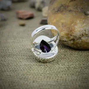 Nakshmart Amethyst Bezel Statement Ring in 925 Sterling Silver