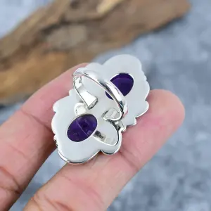 Natural Sage Amethyst Bezel Statement Ring in 925 Sterling Silver