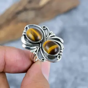 Nakshmart Natural Tiger's Eye 925 Sterling Silver Statement Ring