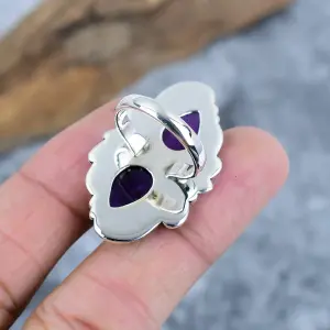 Nakshmart Natural Sage Amethyst 925 Sterling Silver Statement Ring