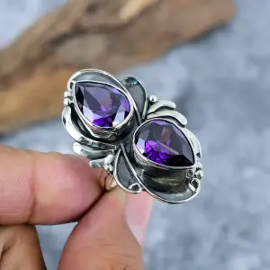 Nakshmart Amethyst Statement Ring in 925 Sterling Silver
