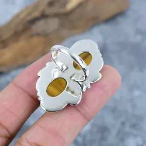 Nakshmart Natural Tiger's Eye 925 Sterling Silver Statement Ring