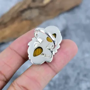 Natural Tiger's Eye 925 Sterling Silver Statement Bezel Ring