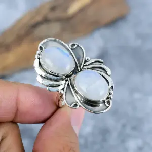 Nakshmart 925 Sterling Silver Natural Moonstone Statement Ring