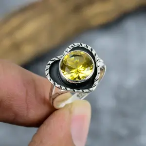 Nakshmart Natural Citrine Bezel Statement Ring in 925 Silver
