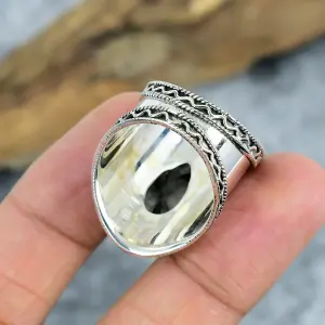 Nakshmart Natural Black Rutile Quartz 925 Sterling Silver Bezel Ring
