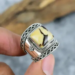 Nakshmart Peanut Wood Jasper 925 Sterling Silver Statement Ring