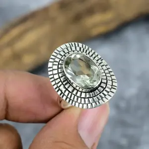 Nakshmart Natural Green Amethyst 925 Sterling Silver Statement Ring
