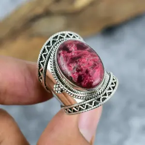 Nakshmart Thulite Statement Ring 925 Sterling Silver Bezel Jewelry