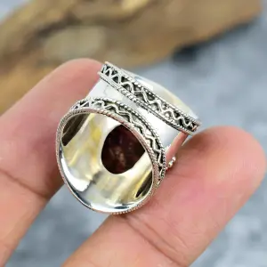 Nakshmart Thulite Statement Ring 925 Sterling Silver Bezel Jewelry