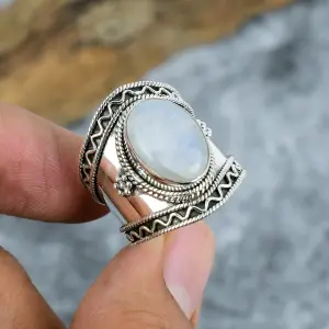 Natural Moonstone Statement Ring in 925 Sterling Silver Nakshmart