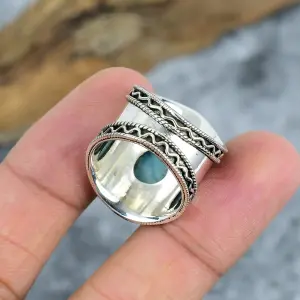 Natural Larimar Statement Ring in 925 Sterling Silver by Nakshmart