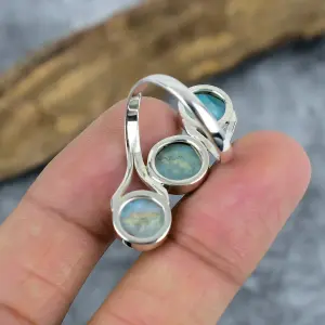 Nakshmart 925 Sterling Silver Republic Larimar Statement Ring