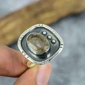 Nakshmart Golden Rutile Statement Ring in 925 Sterling Silver