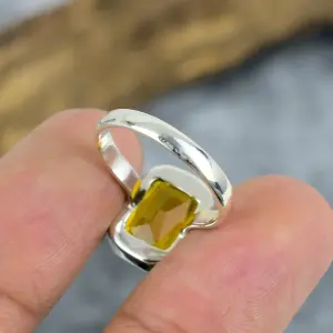 Nakshmart 925 Sterling Silver Natural Honey Topaz Bezel Statement Ring