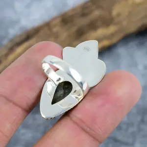 Nakshmart Natural Labradorite 925 Sterling Silver Statement Ring